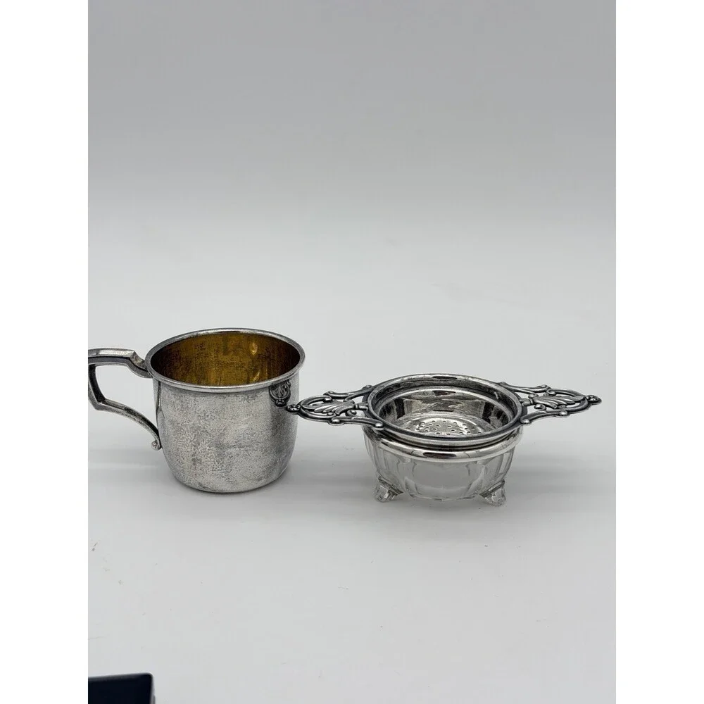 Antique Art Deco Sterling Silver Tea Strainer & Stand & Cup Webster Set Complete